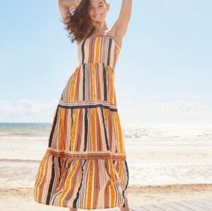 Loft Petites 00 Summer Spring Striped Tiered Maxi Strappy Lightweight Dress